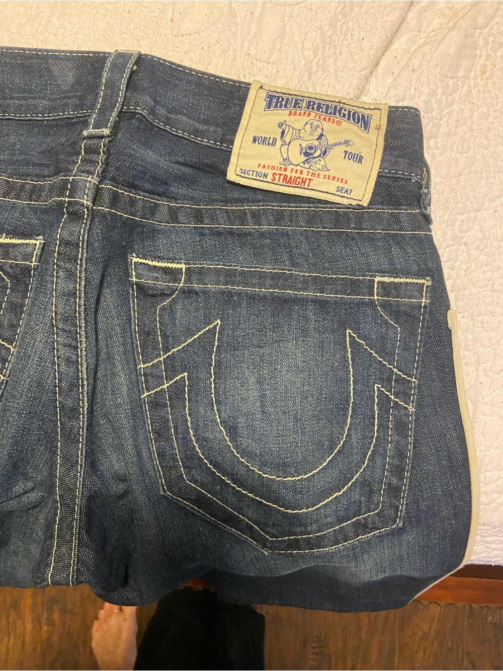 Men’s Vintage True Religion Dark Blue Jeans with Side Stripe